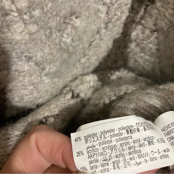 Zara Wool Blend Sweater Size Large Boucle Knit Circle Print Oversized Grey Brown - Picture 9 of 12